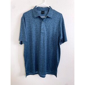 DUNNING GOLF Mens Medium Blue Floral Leafs Short Sleeve Polo‎ Shirt